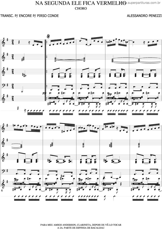 Partitura da música Na Segunda Ele Fica Vermelho