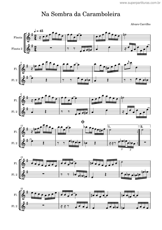 Partitura da música Na Sombra Da Caramboleira – Alvaro Carrilho