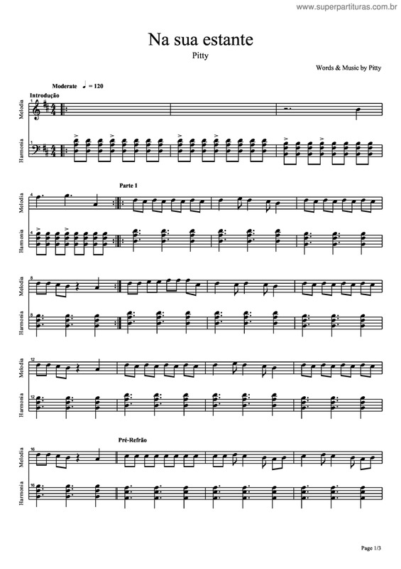 Partitura da música Na Sua Estante