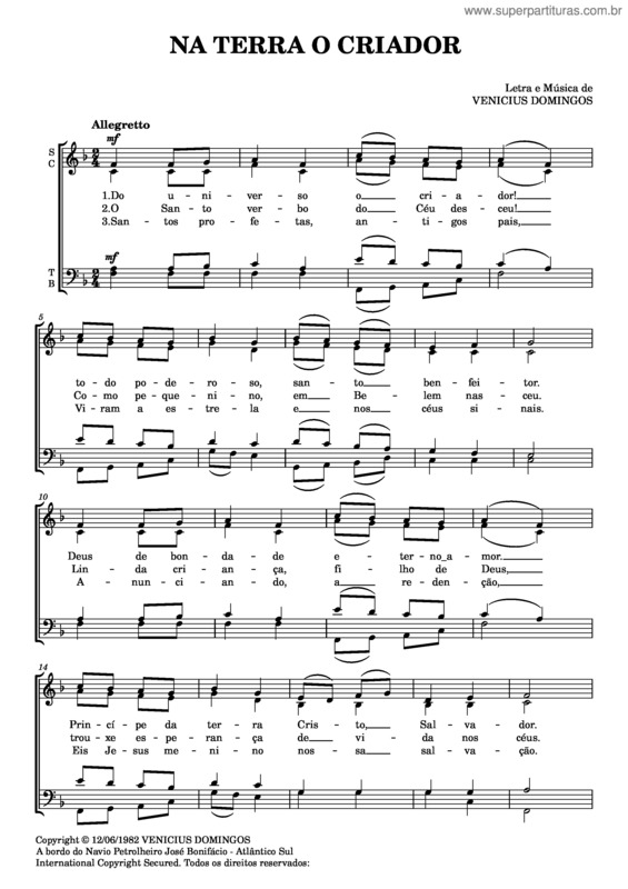 Partitura da música Na Terra O Criador