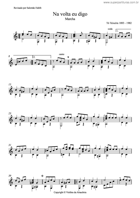 Partitura da música Na volta eu digo