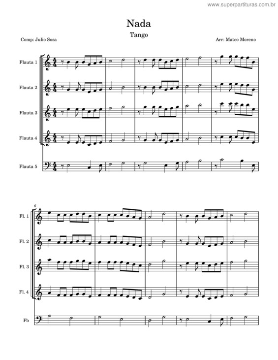 Partitura da música Nada, Tango Para 5 Flautas