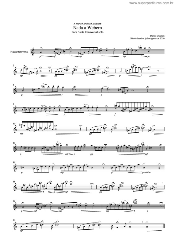 Partitura da música Nada a Webern