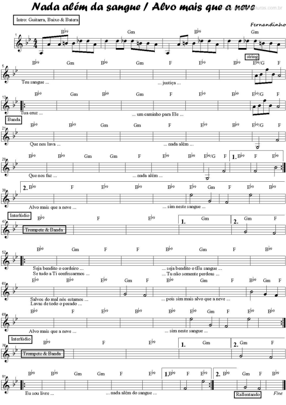 Partitura da música Nada Além do Sangue e Alvo mais que a Neve