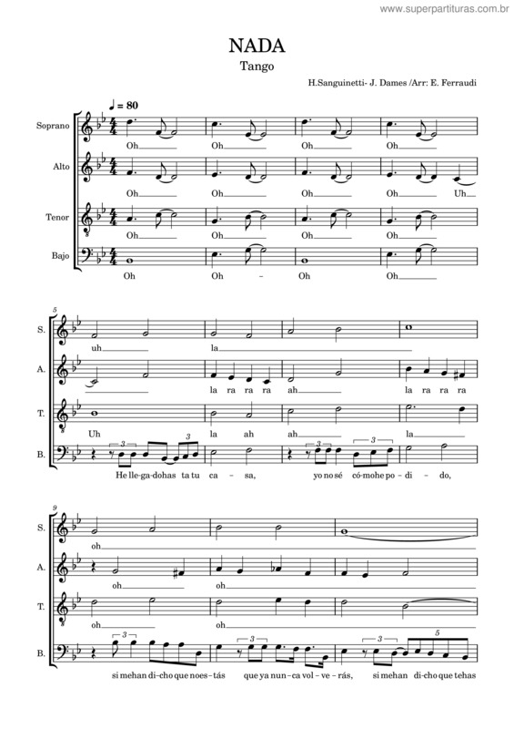 Partitura da música Nada Coro