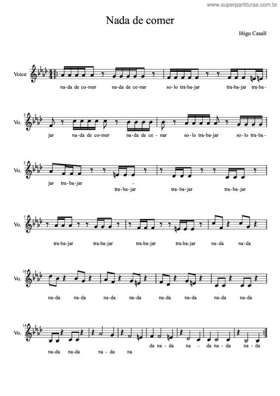 Partitura da música Nada De Comer