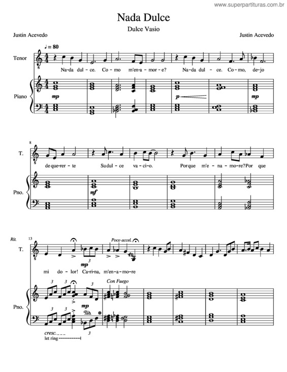 Partitura da música Nada Dulce