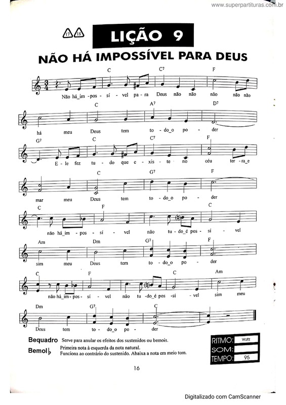 Partitura da música Nada É Impossível Para Deus