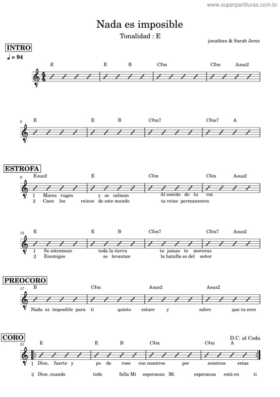 Partitura da música Nada Es Imposible–Jonathan Y Sarah Jerez