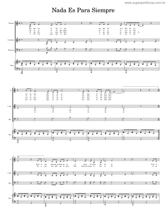Partitura da música Nada Es Para Siempre