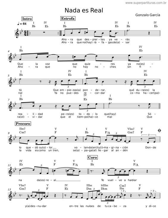Partitura da música Nada Es Real