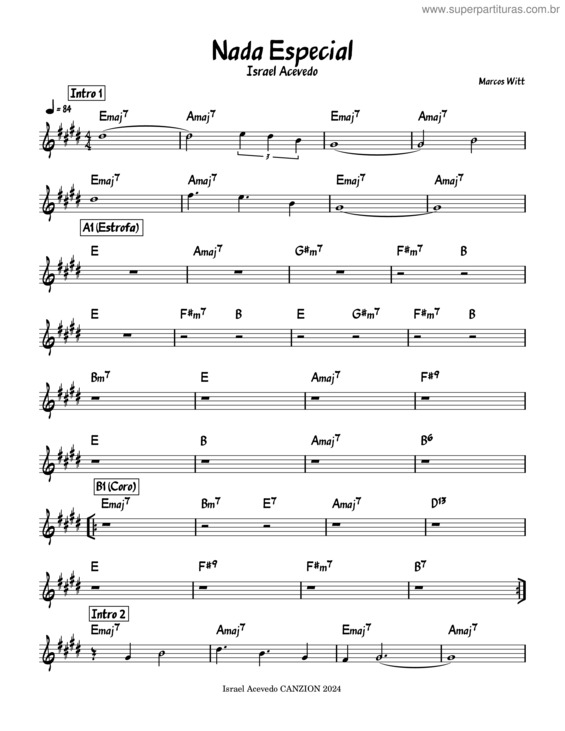 Partitura da música Nada Especial – Femenino – E