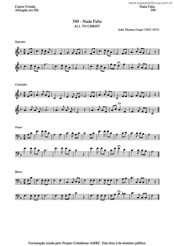 Partitura da música Nada Falta v.3