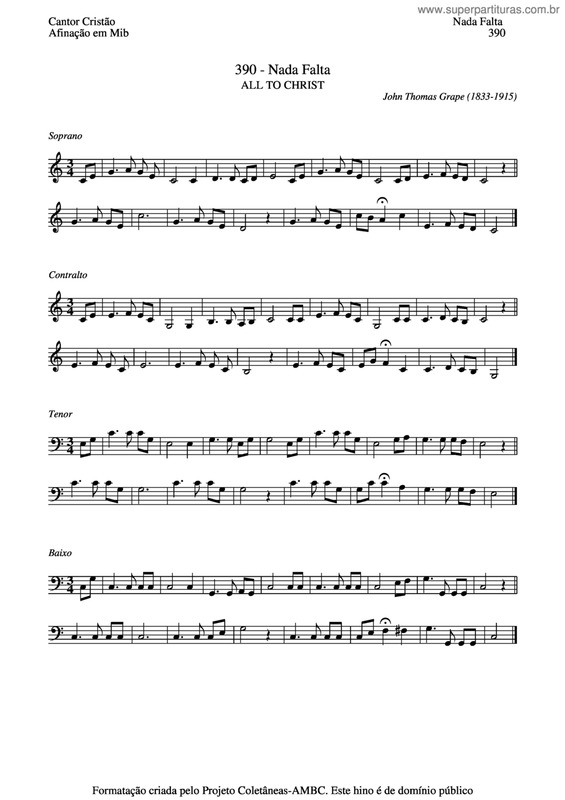 Partitura da música Nada Falta v.4