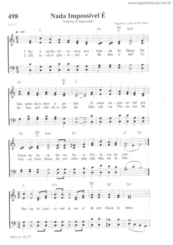 Partitura da música Nada Impossível É