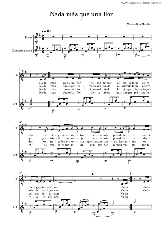 Partitura da música Nada Más Que Una Flor – Marcelino Luis Martini