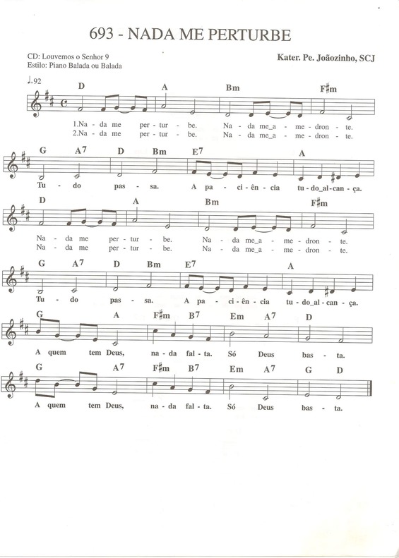 Partitura da música Nada Me Perturbe