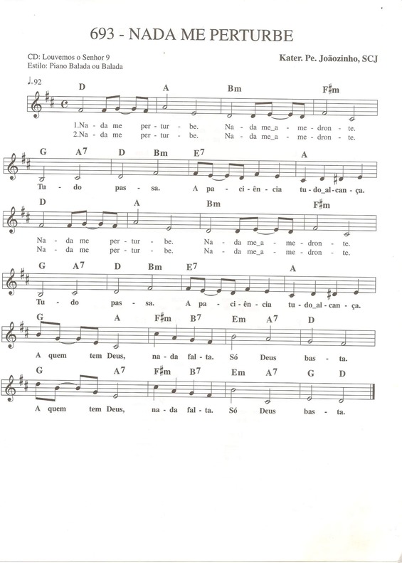 Partitura da música Nada Me Perturbe