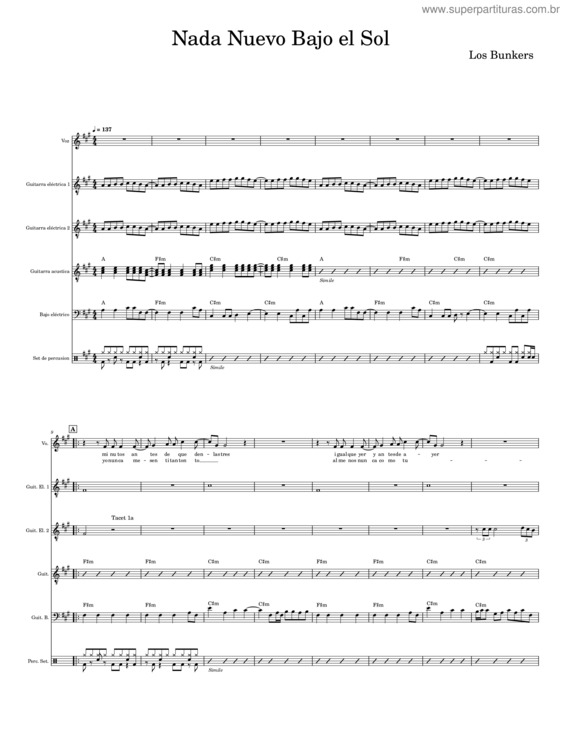 Partitura da música Nada Nuevo Bajo El Sol – Los Bunkers
