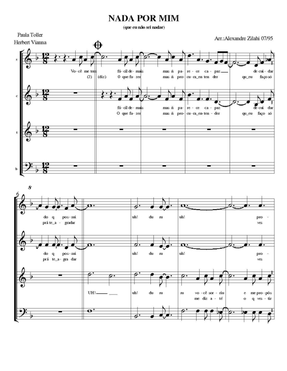 Partitura da música Nada por Mim (que Eu Não Seii Nadar)