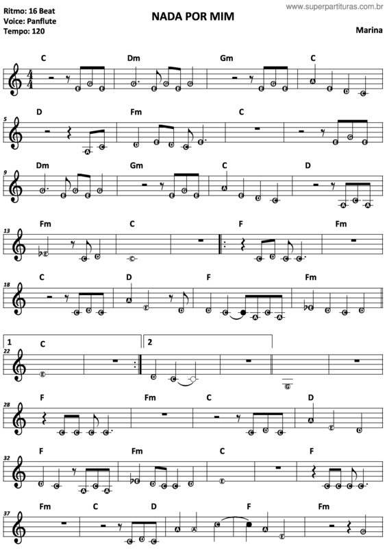 Partitura da música Nada Por Mim v.5