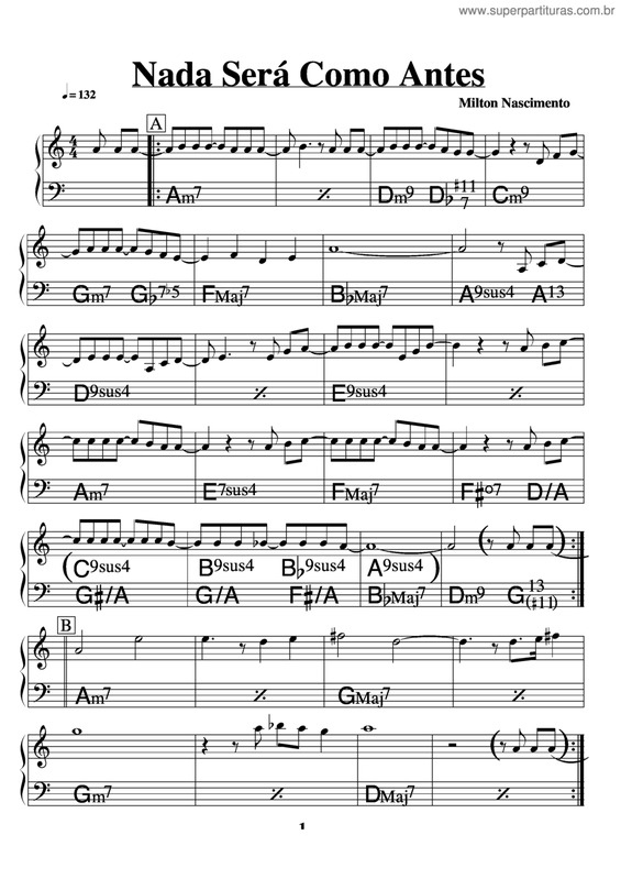 Partitura da música Nada Será Como Antes v.2