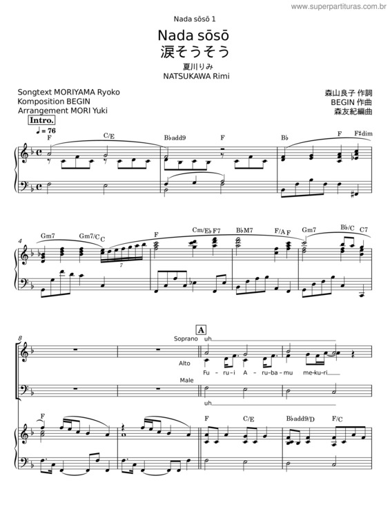 Partitura da música Nada Sõso