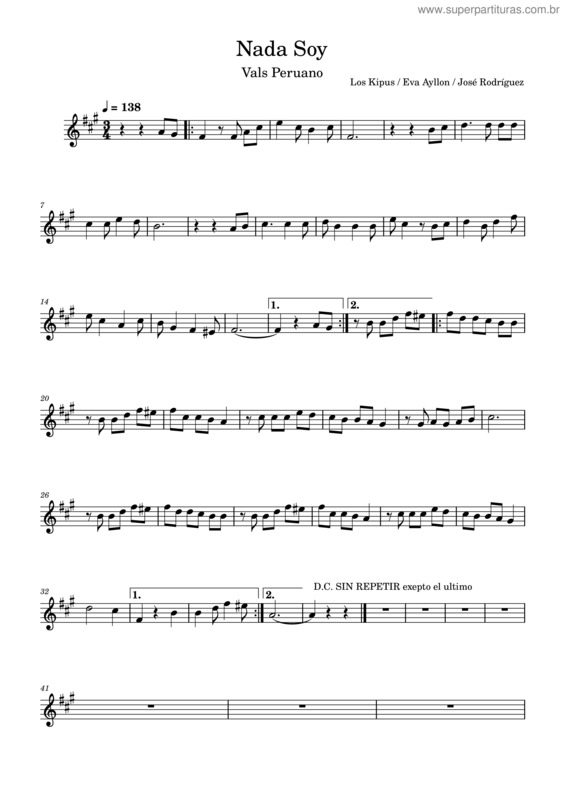 Partitura da música Nada Soy – Los Kipus