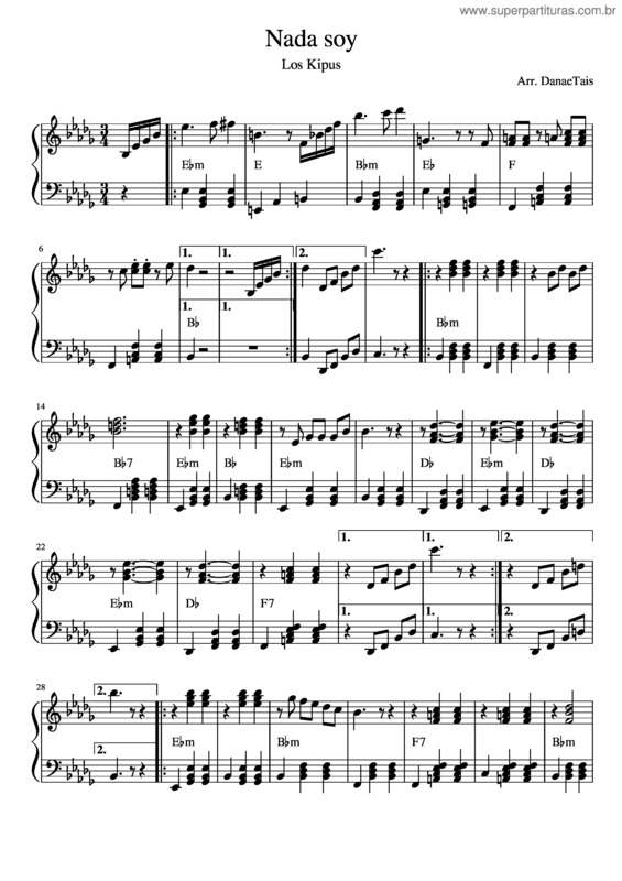 Partitura da música Nada Soy
