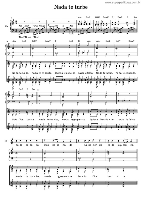 Partitura da música Nada Te Turbe Pro Sbor Klavír A Sólo