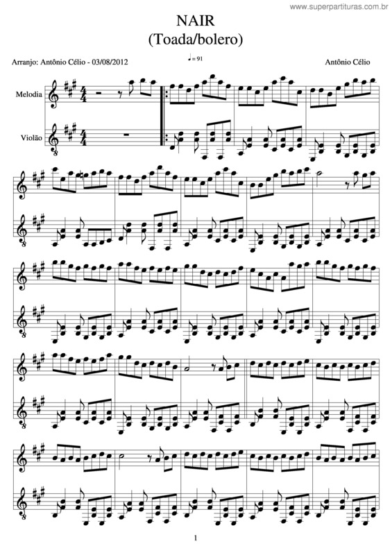 Partitura da música Nair v.10