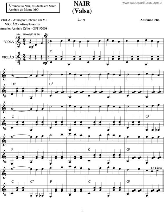 Partitura da música Nair v.2