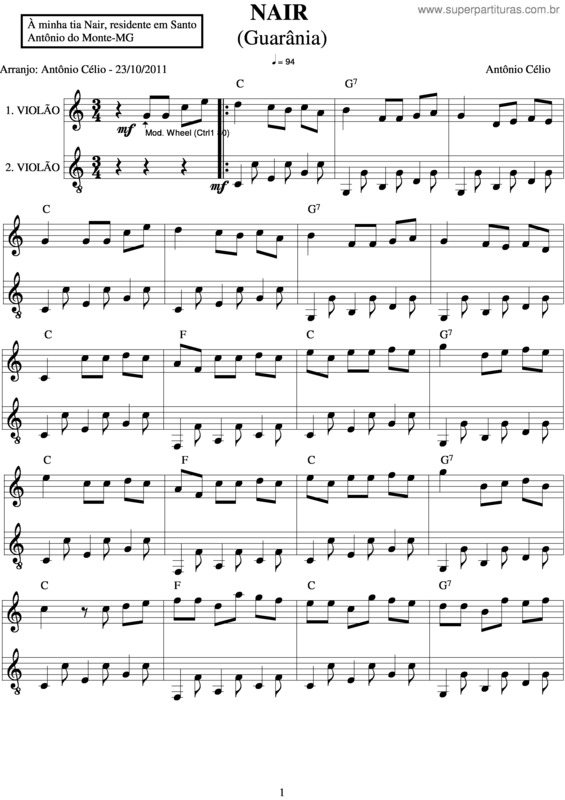 Partitura da música Nair v.8