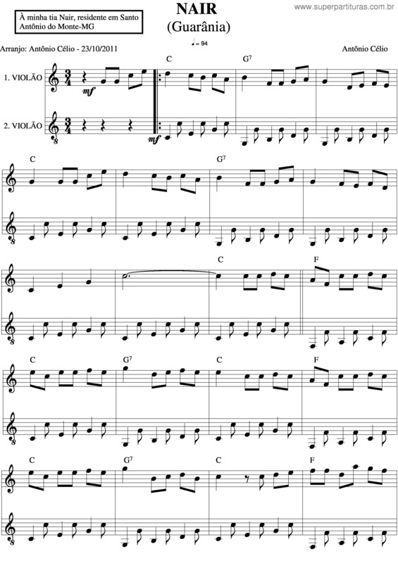 Partitura da música Nair v.9