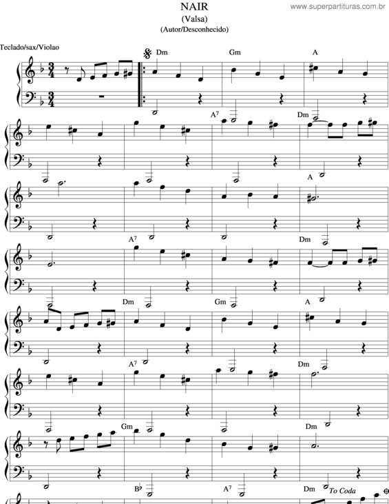 Partitura da música Nair