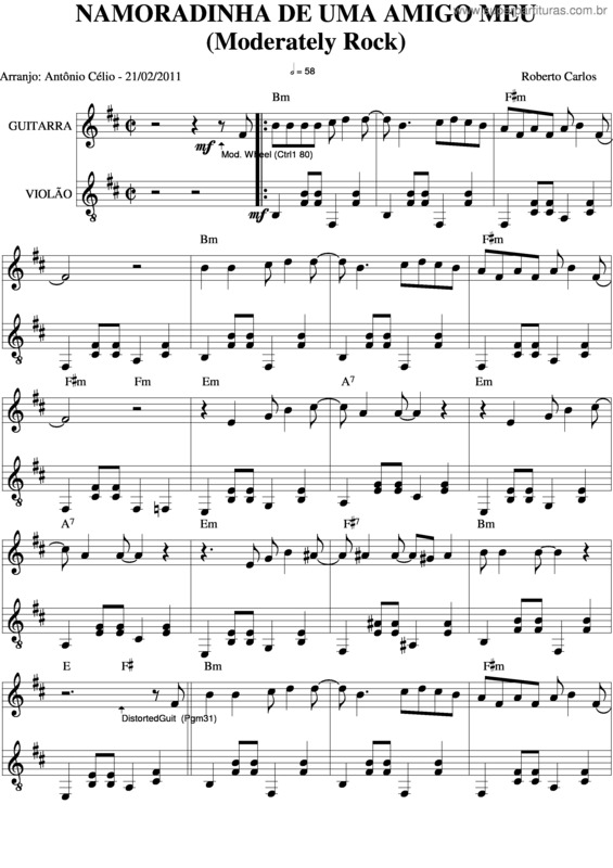 Partitura da música Namoradinha De Uma Amigo Meu