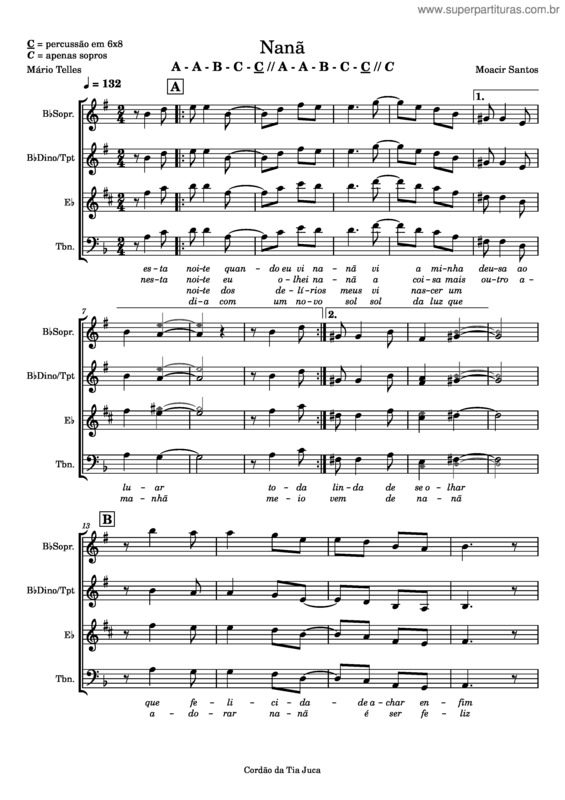 Partitura da música Nana – Moacir Santos Nanã – Moacir Santos