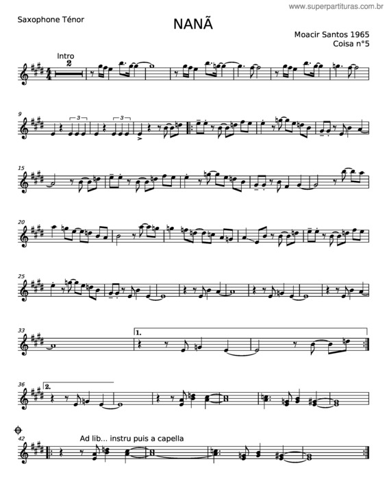 Partitura da música Nana – Moacir Santos