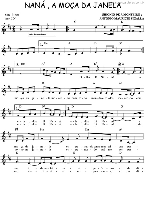 Partitura da música Naná,A Moça Da Janela