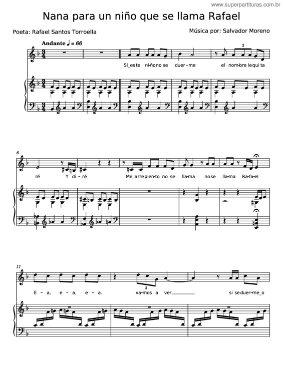 Partitura da música Nana Para Un Niño Que Se Llama Rafael – Salvador Moreno