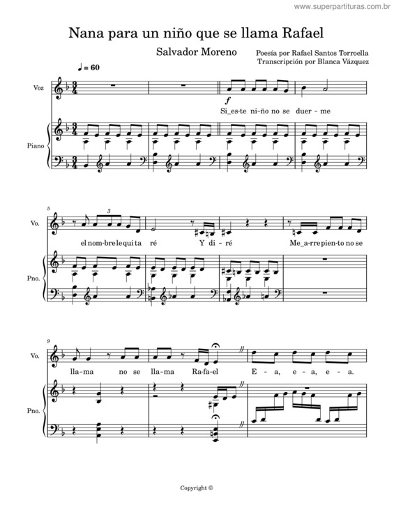 Partitura da música Nana Para Un Niño Que Se Llama Rafael–Salvador Moreno