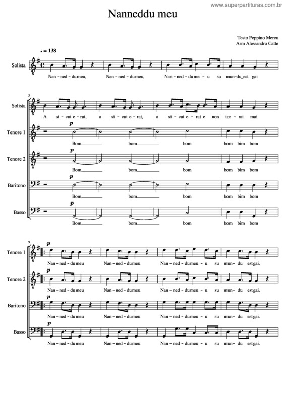 Partitura da música Nanneddu Meu – Arm.: Alessandro Catte