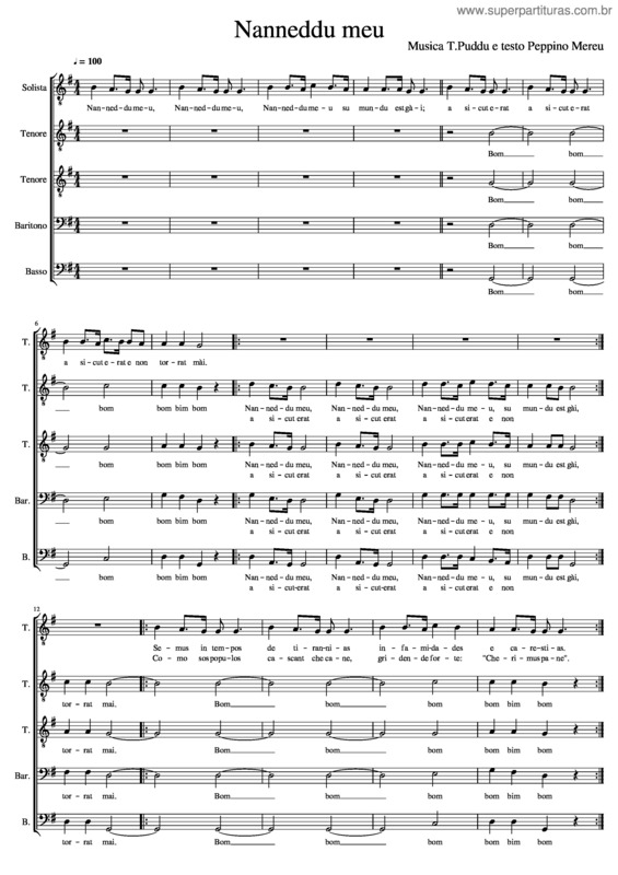 Partitura da música Nanneddu Meu