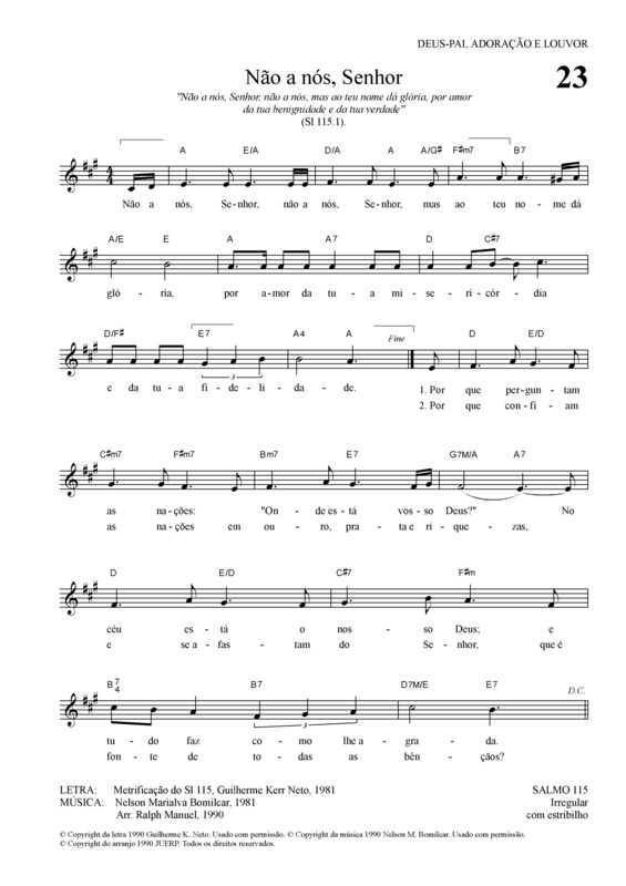 Partitura da música Não A Nós Senhor