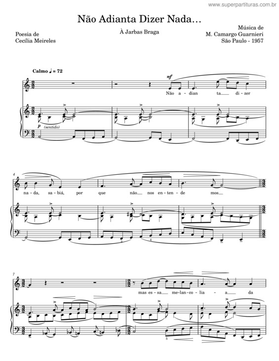 Partitura da música Não Adianta Dizer Nada