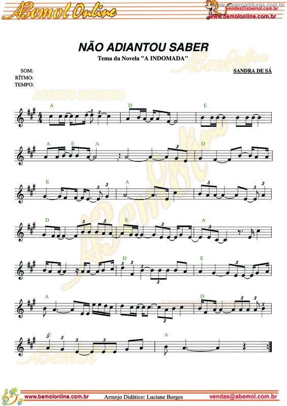 Partitura da música Não Adiantou Saber