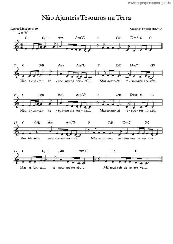 Partitura da música Não Ajunteis Tesouros Na Terra
