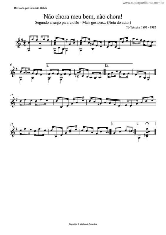 Partitura da música Não chora meu bem, não chora! v.2