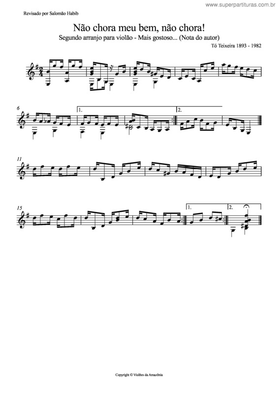 Partitura da música Não chora meu bem, não chora! v.2