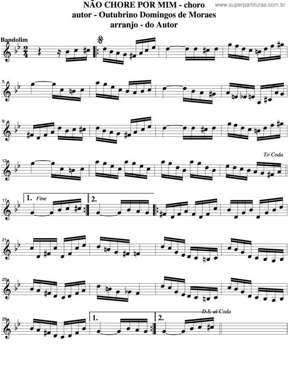 Partitura da música Não Chore Por Mim v.2